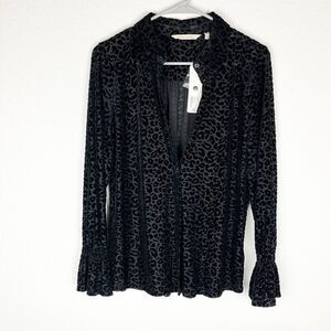 NWT Soft sourrondings Isola Shirt Black Velvet Animal Print Button Up XS​​​